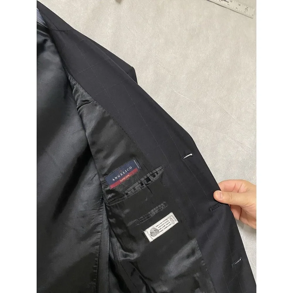 Gianni Manzoni Suit‎ Men 40R Blue Windowpane 3 B Italy Super 140 Pants 33 Luxury